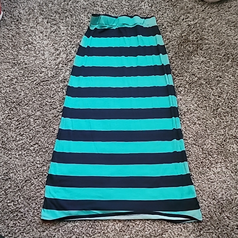 Blue Striped Maxi Skirt Casual Wear